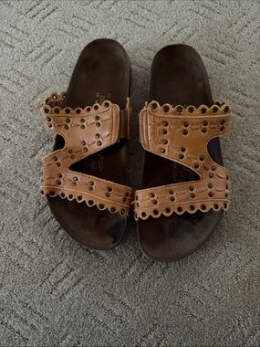 Birkenstock Brown Leather Studded Slide Sandals
